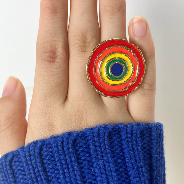 Fashion Simple Commuter Red Opening Geometric Stainless Steel Ring With Electroplating For Women