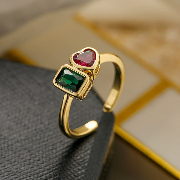 Fashion Simple Copper Heart Geometric Open Ring With Microinlay For Women