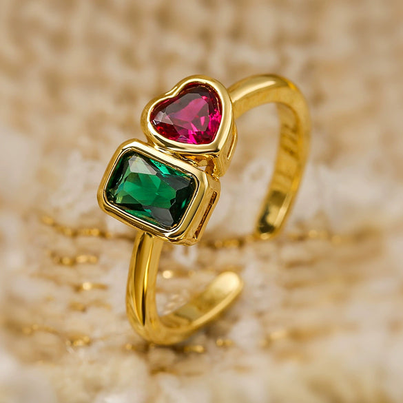 Fashion Simple Copper Heart Geometric Open Ring With Microinlay For Women