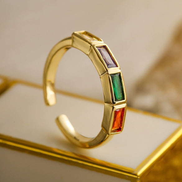 Fashion Simple Copper Heart Geometric Open Ring With Microinlay For Women