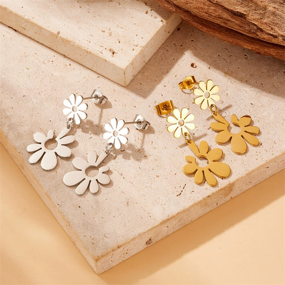 Fashion Simple Creative Goldplated Stainless Steel Flower Open Earrings