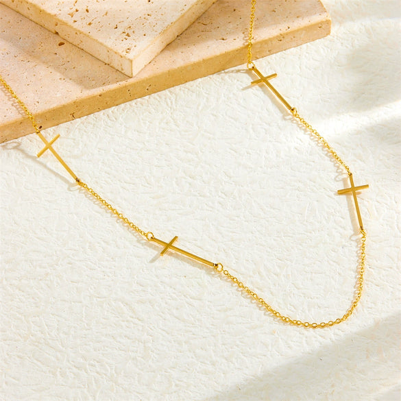 Fashion Simple Cross Stainless Steel Women's Necklace With Electroplating
