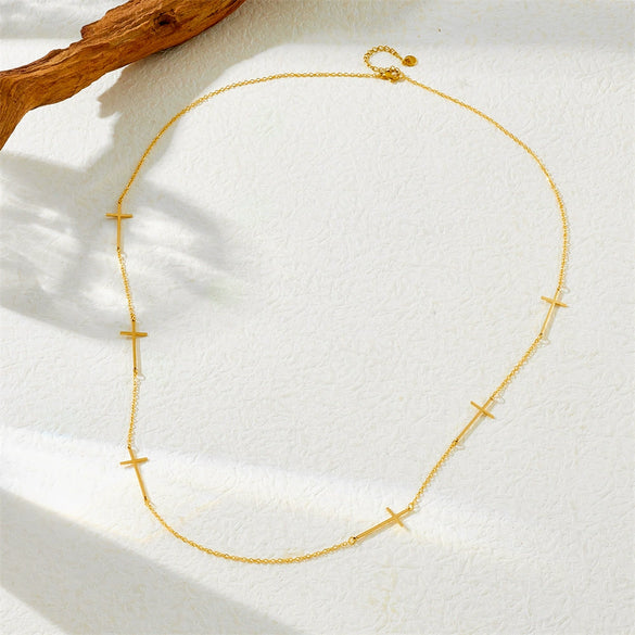 Fashion Simple Cross Stainless Steel Women's Necklace With Electroplating