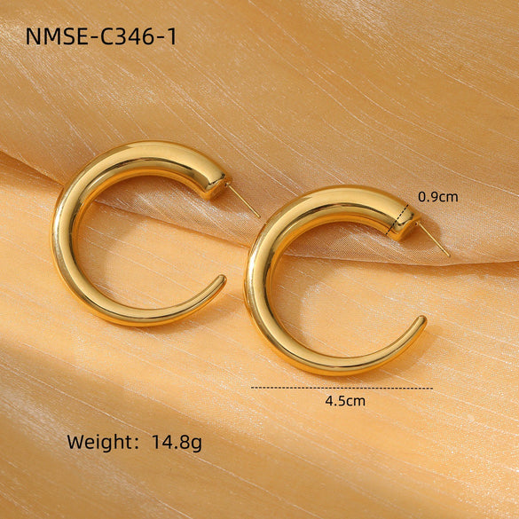 Fashion Simple Cshaped Stainless Steel 18K Gold Electroplated Women's Earrings
