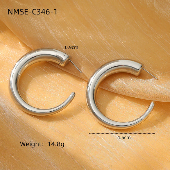 Fashion Simple Cshaped Stainless Steel 18K Gold Electroplated Women's Earrings