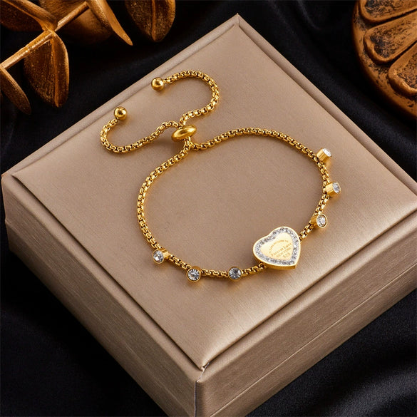 Fashion Simple Design Diamond Love Pearl Butterfly Snake Pendant Goldplated Titanium Steel Women's Bracelet