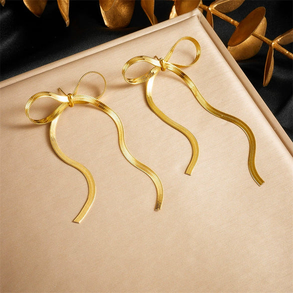 Fashion Simple Design Goldplated Stainless Steel Bow Snake Bone Chain Bracelet For Women