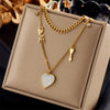 Fashion Simple Design Retro Stainless Steel Multilayer Chain Cross Love Pearl Pendant Women Necklace With Electroplating
