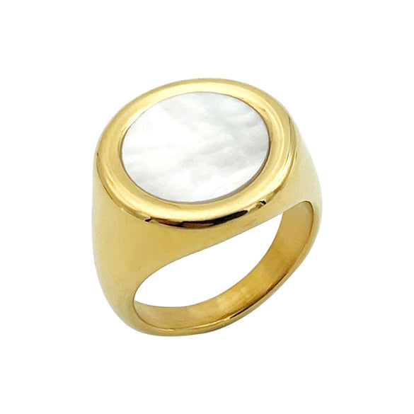 Fashion Simple Design White Fritillaria Stainless Steel Goldplated Women's Ring Jewelry