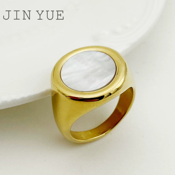 Fashion Simple Design White Fritillaria Stainless Steel Goldplated Women's Ring Jewelry