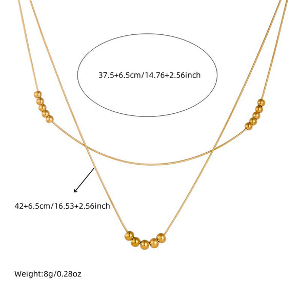 Fashion Simple Double Layer Stacked Ball Beaded Stainless Steel Jewelry Bracelet Necklace For Women With Snake Bone Chain And Electroplating