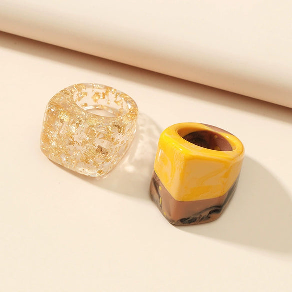 Fashion Simple Elegant Acrylic Geometric Wide Band Ring Set Creative Minimalist Statement Rings For Unisex