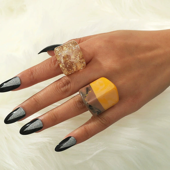 Fashion Simple Elegant Acrylic Geometric Wide Band Ring Set Creative Minimalist Statement Rings For Unisex