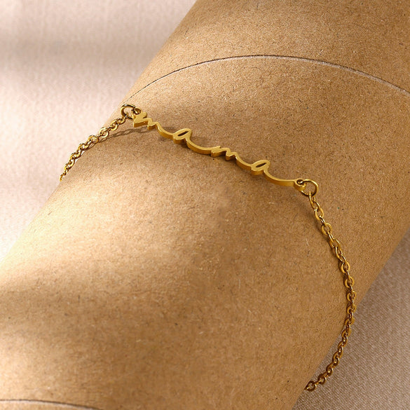 Fashion Simple Elegant Stacking Style Stainless Steel Bracelet With Letters Numbers Text Pendant And Electroplating Treatment