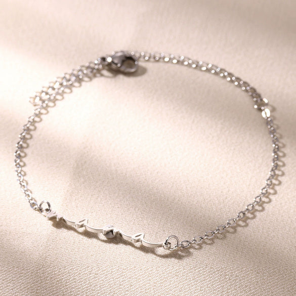 Fashion Simple Elegant Stacking Style Stainless Steel Bracelet With Letters Numbers Text Pendant And Electroplating Treatment