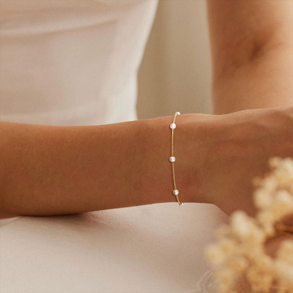 Fashion Simple Exquisite Golden O Shaped Chain Pearl Women's Bracelet Copper Electroplating Geometric