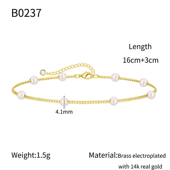 Fashion Simple Exquisite Golden O Shaped Chain Pearl Women's Bracelet Copper Electroplating Geometric