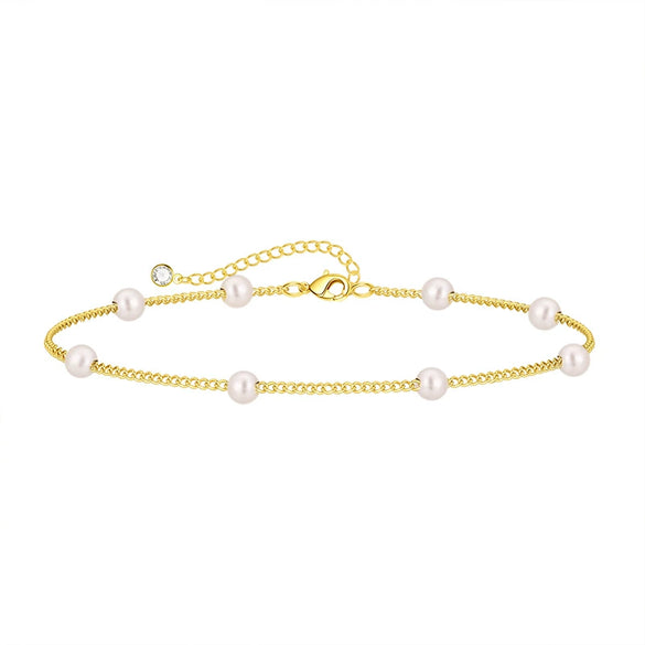 Fashion Simple Exquisite Golden O Shaped Chain Pearl Women's Bracelet Copper Electroplating Geometric