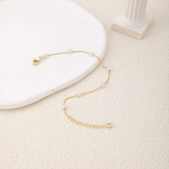 Fashion Simple Exquisite Golden O Shaped Chain Pearl Women's Bracelet Copper Electroplating Geometric