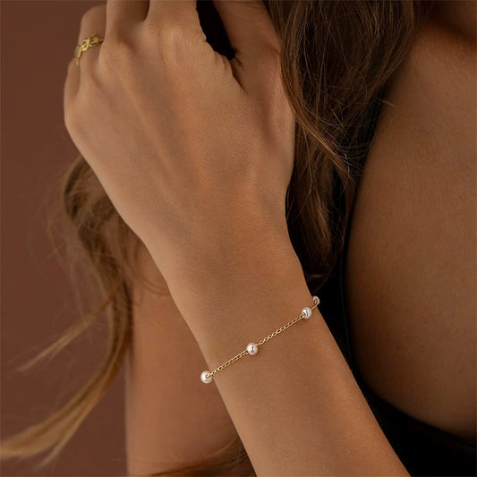 Fashion Simple Exquisite Golden O Shaped Chain Pearl Women's Bracelet Copper Electroplating Geometric