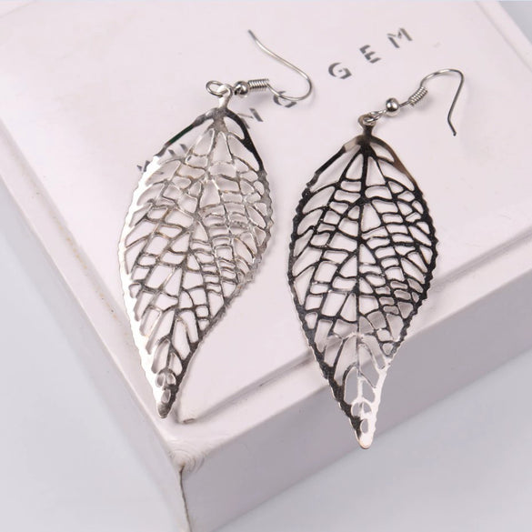 Fashion Simple Forest Metal Alloy Leaf Earrings With Electroplating For Women