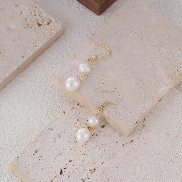 Fashion Simple Freshwater Pearl Earrings Geometric Style Electroplated For Women