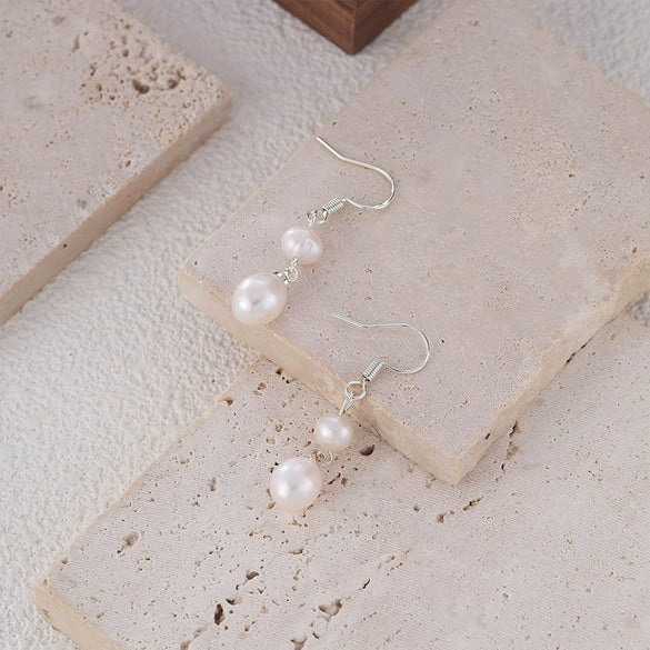 Fashion Simple Freshwater Pearl Earrings Geometric Style Electroplated For Women