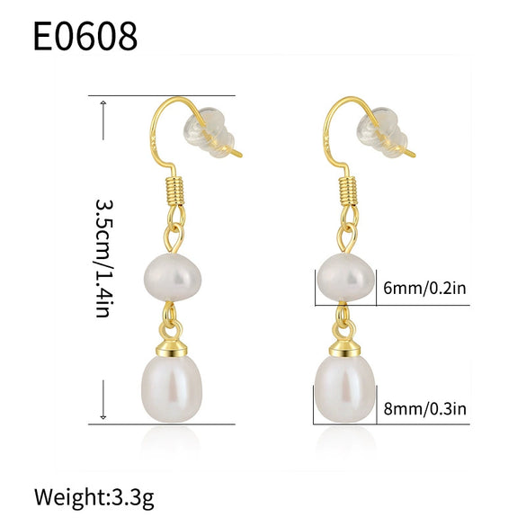 Fashion Simple Freshwater Pearl Earrings Geometric Style Electroplated For Women