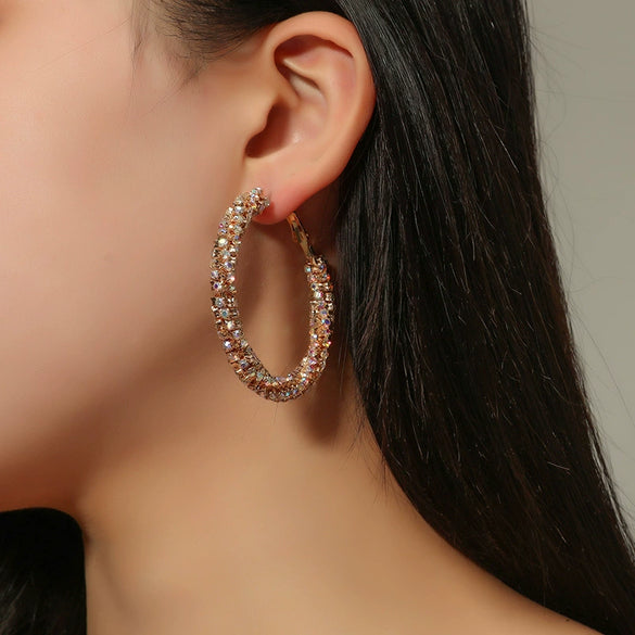 Fashion Simple Geometric Circle Slim Exaggerated Alloy Earrings With Diamond Accent Cold Style