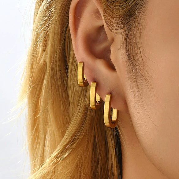 Fashion Simple Geometric Golden Stainless Steel Electroplated Women's Earrings
