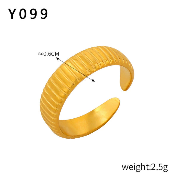 Fashion Simple Geometric Hollow Multilayer Texture Stitching Design Sense Finger Ring Titanium Steel Opening Ring With Electroplating
