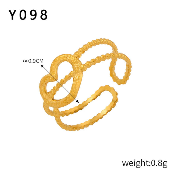 Fashion Simple Geometric Hollow Multilayer Texture Stitching Design Sense Finger Ring Titanium Steel Opening Ring With Electroplating