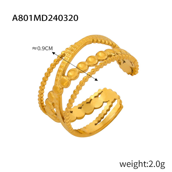 Fashion Simple Geometric Hollow Multilayer Texture Stitching Design Sense Finger Ring Titanium Steel Opening Ring With Electroplating