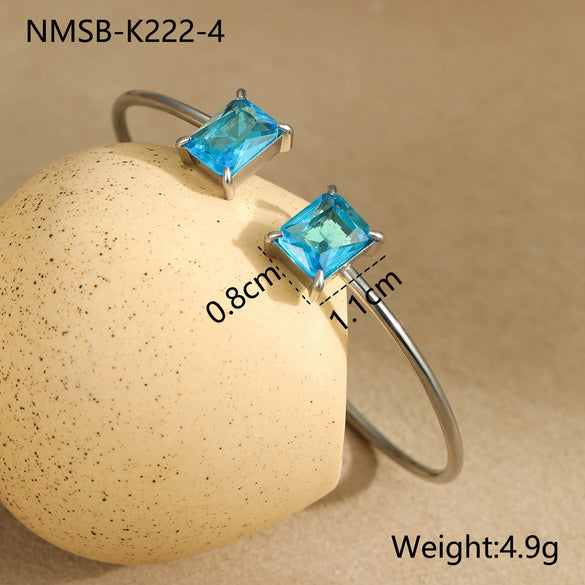 Fashion Simple Geometric Square Zircon Stainless Steel 18K Gold Plated Women's Bracelet