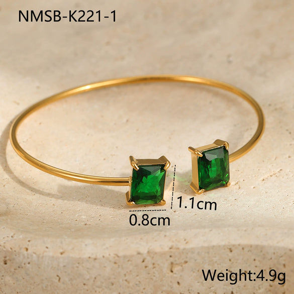 Fashion Simple Geometric Square Zircon Stainless Steel 18K Gold Plated Women's Bracelet