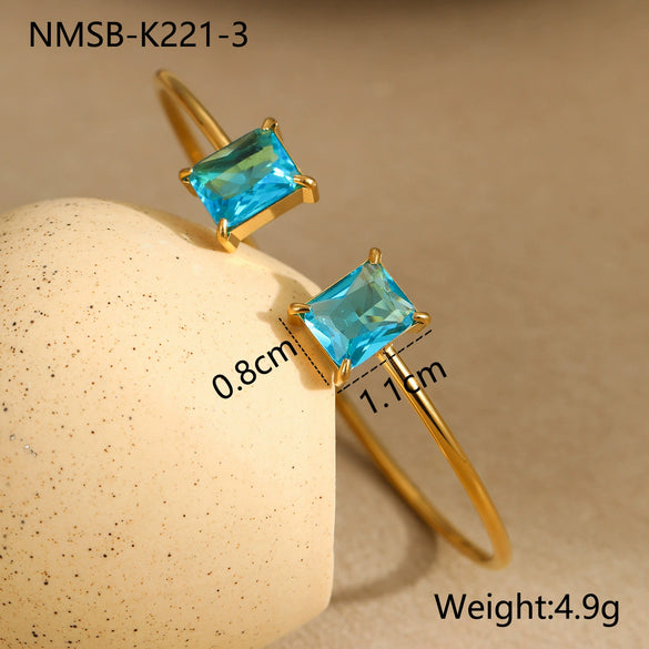 Fashion Simple Geometric Square Zircon Stainless Steel 18K Gold Plated Women's Bracelet