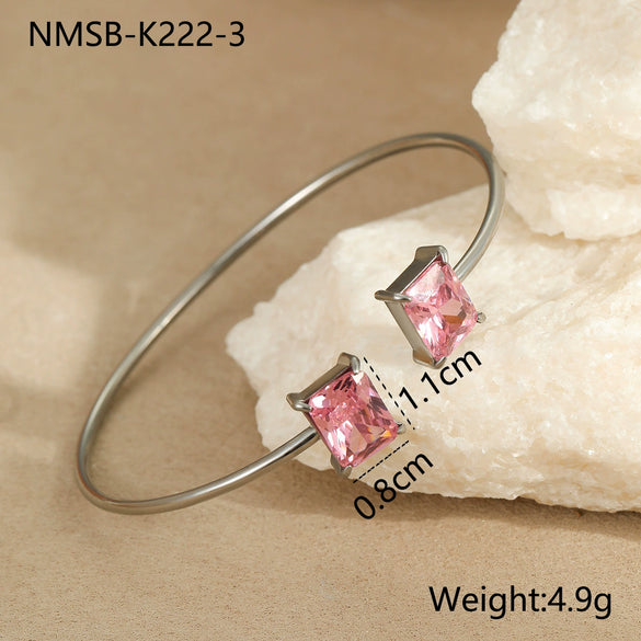 Fashion Simple Geometric Square Zircon Stainless Steel 18K Gold Plated Women's Bracelet