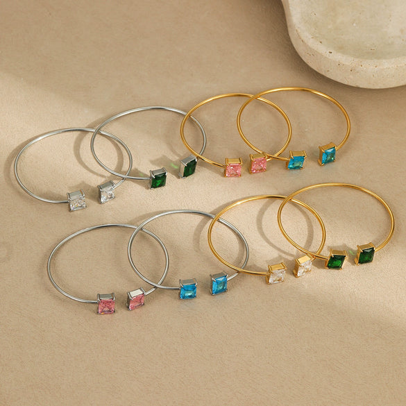 Fashion Simple Geometric Square Zircon Stainless Steel 18K Gold Plated Women's Bracelet