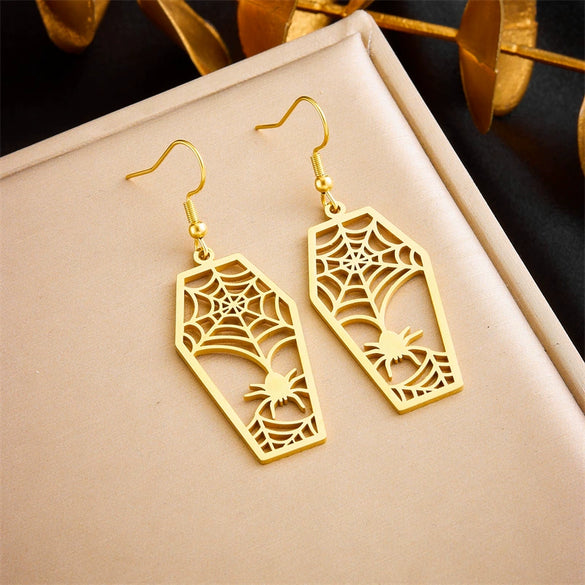 Fashion Simple Geometric Stainless Steel Gold Plated Butterfly Flower Irregular Pendant Earrings For Women