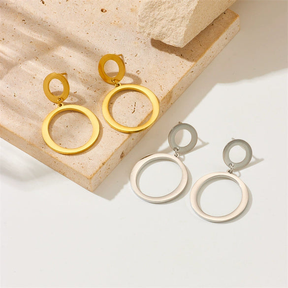 Fashion Simple Geometric Stainless Steel Gold Plated Butterfly Flower Irregular Pendant Earrings For Women