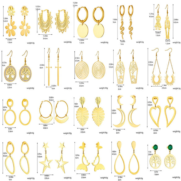 Fashion Simple Geometric Stainless Steel Gold Plated Butterfly Flower Irregular Pendant Earrings For Women