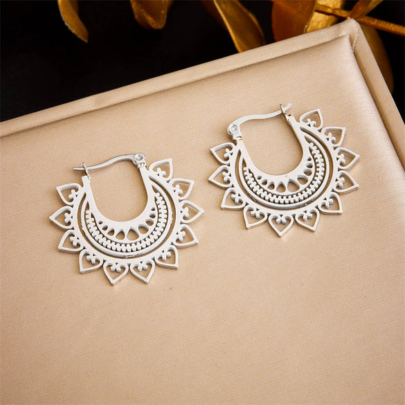 Fashion Simple Geometric Stainless Steel Gold Plated Butterfly Flower Irregular Pendant Earrings For Women