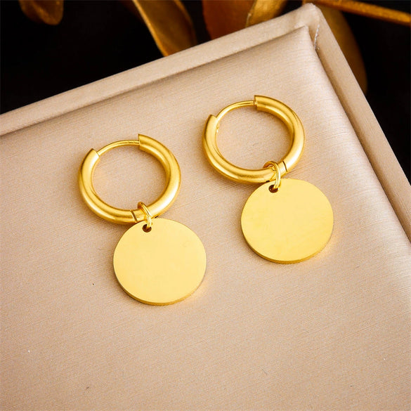 Fashion Simple Geometric Stainless Steel Gold Plated Butterfly Flower Irregular Pendant Earrings For Women