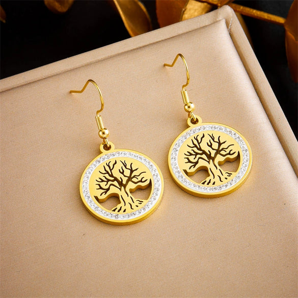 Fashion Simple Geometric Stainless Steel Gold Plated Butterfly Flower Irregular Pendant Earrings For Women