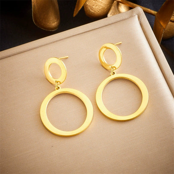 Fashion Simple Geometric Stainless Steel Gold Plated Butterfly Flower Irregular Pendant Earrings For Women