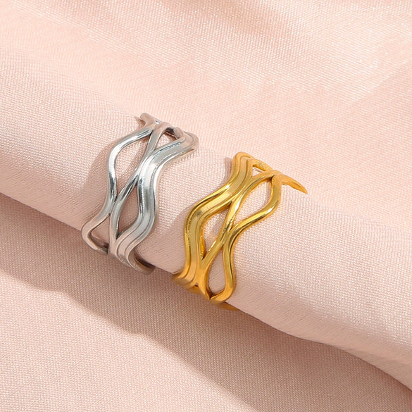 Fashion Simple Geometric Stainless Steel Open Ring With Electroplating Design Unisex