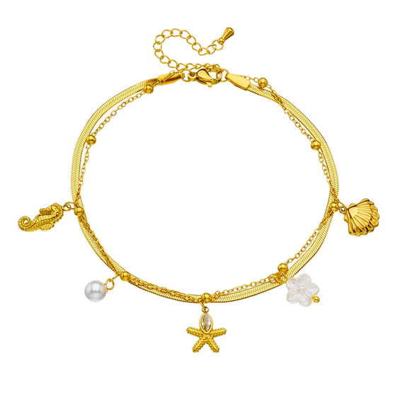 Fashion Simple Gold Plated Marine Life Pendant Stainless Steel Women's Anklet With Animal Zodiac Pattern