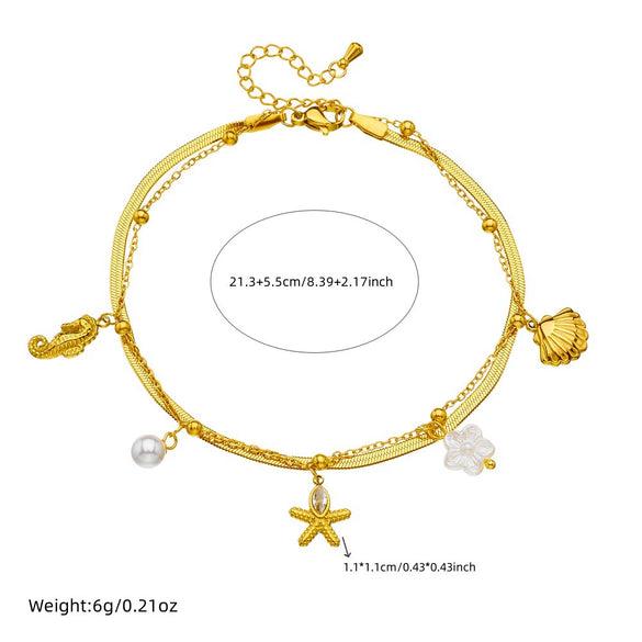 Fashion Simple Gold Plated Marine Life Pendant Stainless Steel Women's Anklet With Animal Zodiac Pattern