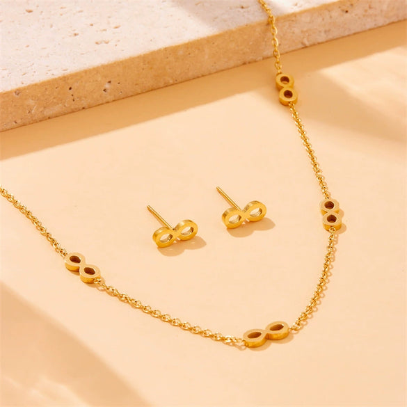 Fashion Simple Gold Plated Stainless Steel Chain Accessories Necklace Earring Bracelet Set For Women