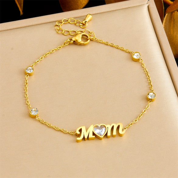 Fashion Simple Gold Plated Stainless Steel Women's Bracelet With Letters Numbers Text Design